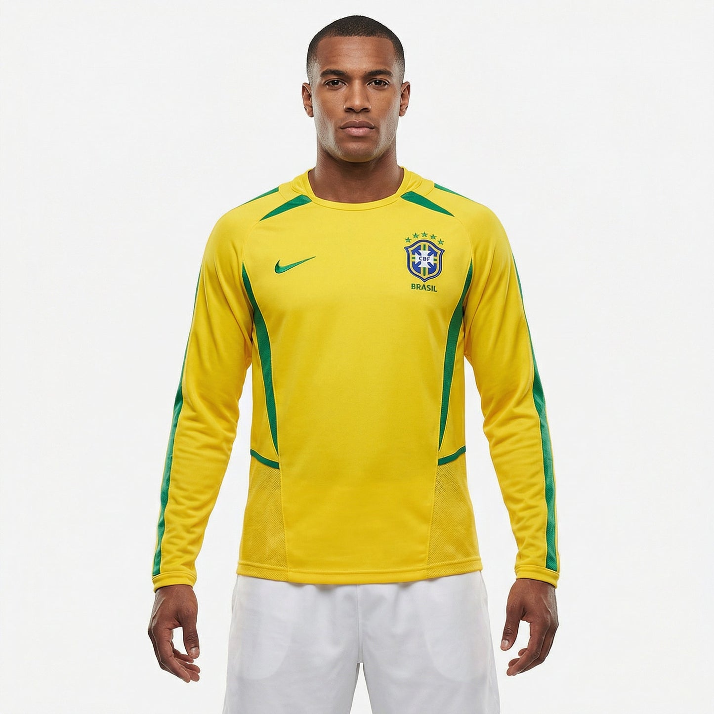 Camisa Retrô Brasil 2002 I Manga Longa Masculina