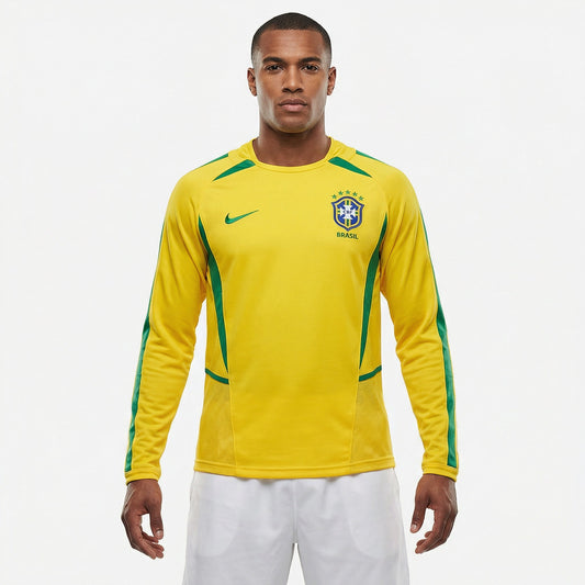 Camisa Retrô Brasil 2002 I Manga Longa Masculina